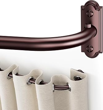 YaFex Bronze Curtain Rod 32-114 Inch, 1 Inch Heavy Duty Black Curtain Rods for Windows, Adjustable Long Window Treatment Rods, Long Wrap Around Outdoor Curtain Rod for Bedroom