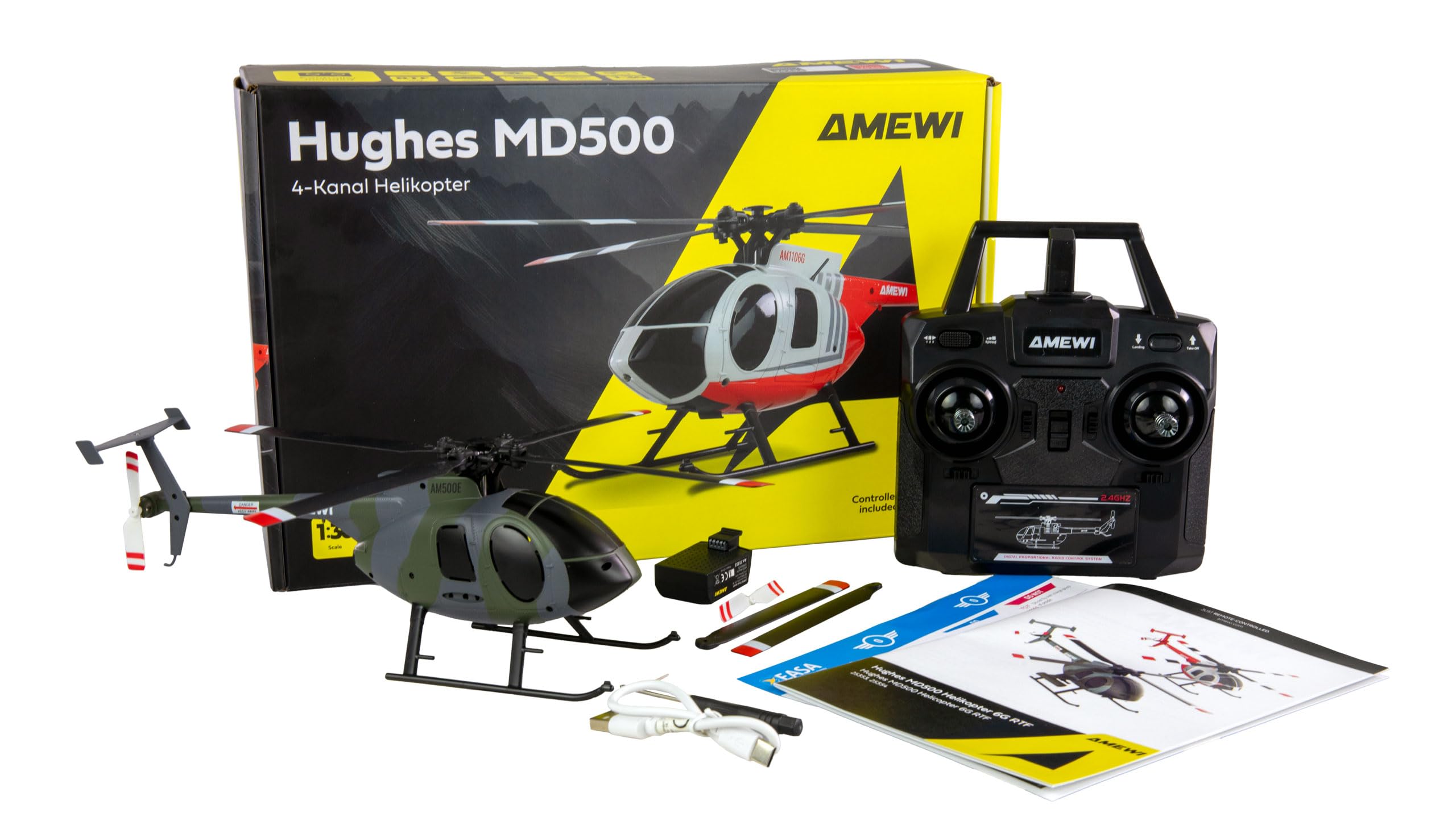 RC Helikopter Hughes MD500 Militär Hubschrauber 4-Kanal 6G RTF grau