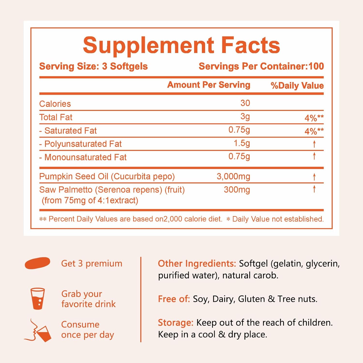 Pumpkin Seed Oil with Saw Palmetto, 3000mg Per Serving, 300 Softgels | Cold Pressed, Pure Virgin Oil, Essential Fatty Acids & Phytosterols | Supports Hair, Urinary, Bladder & Prostate Health | Non-GMO - Image 6