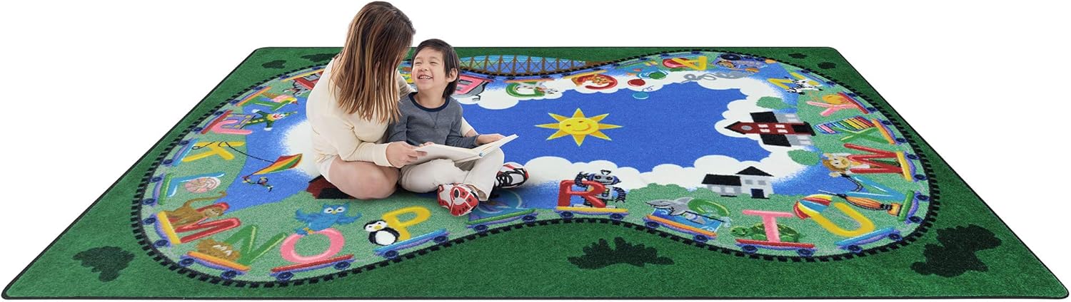 Joy Carpets Alphabet Railway 5'4" x 7'8" Area Rug in Color Multi