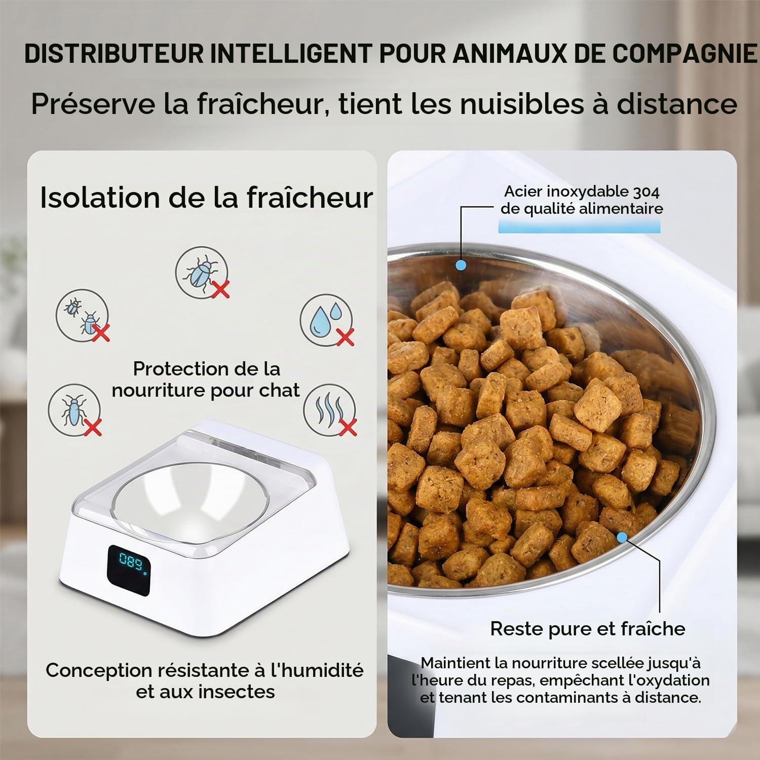 Mangeoire automatique pour chats, 350 ml, avec capteur infrarouge, gamelle automatique avec couvercle à charnière, pour chiens et chats de petite et moyenne taille, pour nourriture humide et sèche