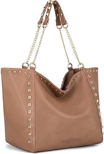 Miniatura 14 de Montana West - Bolso de mano grande para mujer con asa superior sobredimensionada y bolsos con cadena XL-oro,XL-negro,XL,rosa intenso,Peltre