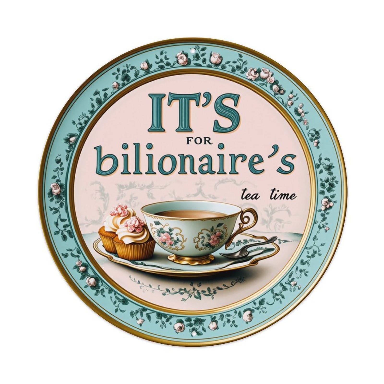 Floral Tea Cup Cake Spoon Round Tin Sign Retro Metal Sign for Cafe Bar Pub Home Game Room Gym Club Wall Decoration Vintage Metal Poster 8x8 Inch
