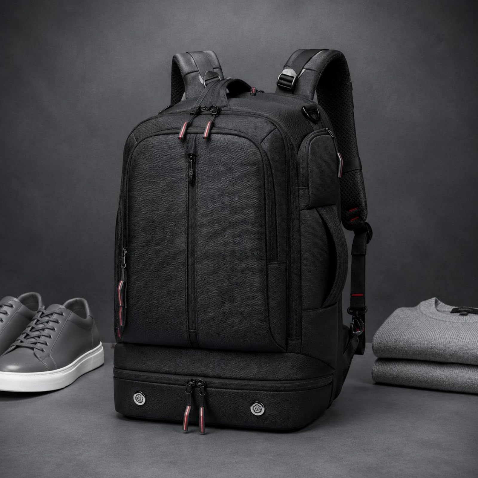 Zaino da Viaggio Uomo Convertibile con Tracolla Zaino Borsa a Spalla Borsa per Ufficio con Tasche Multiple E Protezione Laptop Spallacci Larghi E, Nero, Nero, 19