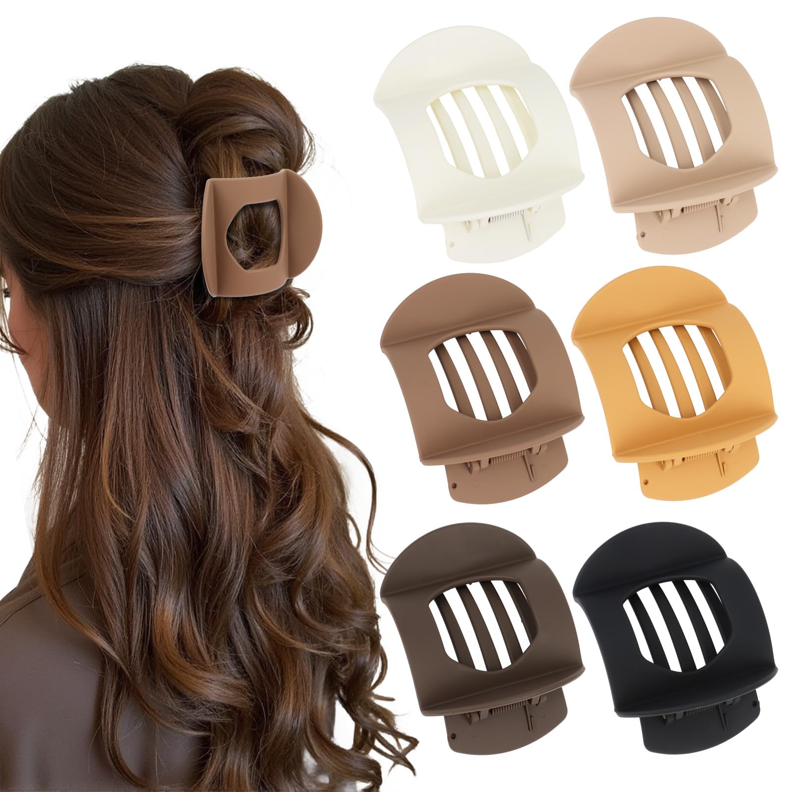 Aushamtai 6PCS Round Flat Hair Clips for Women Girls Alligator Clip Medium Flat Claw Clips for Thin Thick Hair French Barrette Matte Hair Clips Strong