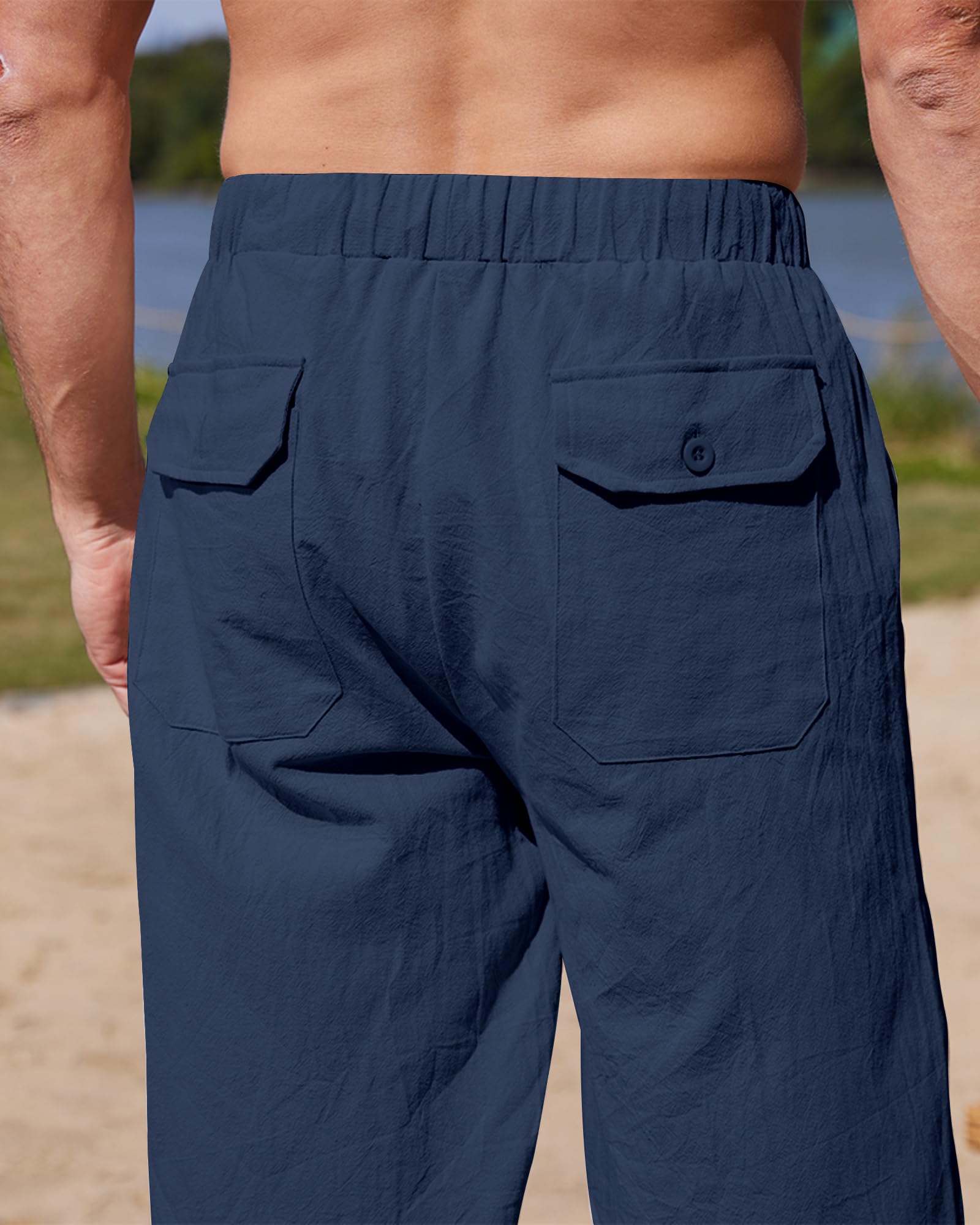 YAOHUOLE Pantalon en lin pour homme - Coupe ample - Pantalon de yoga - Jambes droites