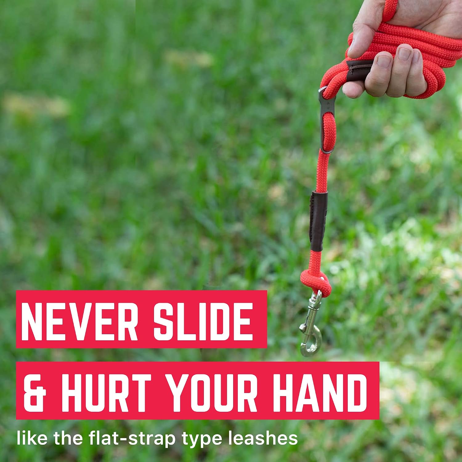 GPCA Dog Leash PRO– Heavy-Duty Strong Rope Leash for Small, Medium and Large Dogs, Shock-Absorbing 6-Core Lead with CNC Steel Adjuster & 360 X Clip, 3–5 ft Adjustable Length for Walking (Red)