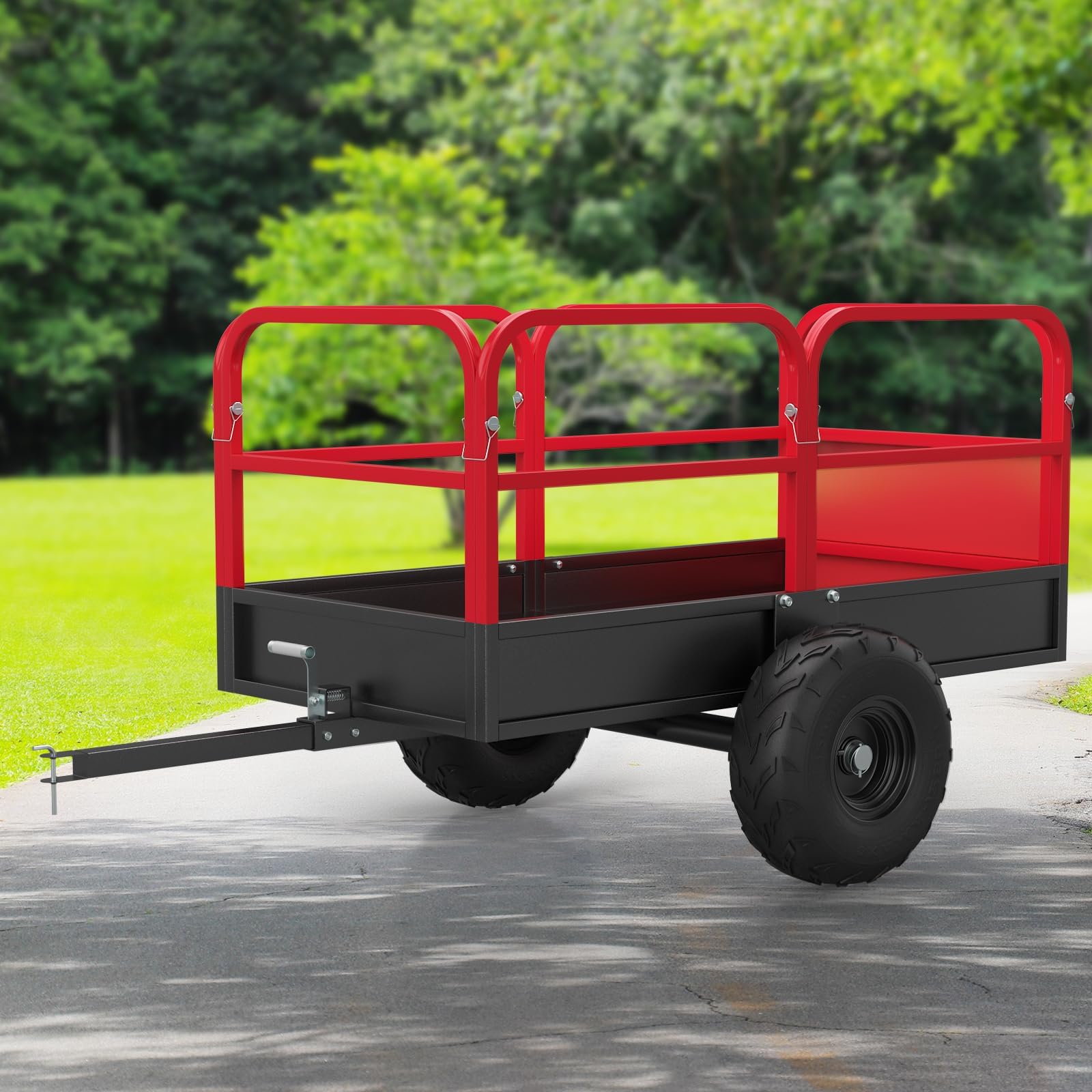 Heavy Duty ATV Trailer Tow Behind Dump Cart, 1700 Lbs/17 Cu.Ft Capacity Heavy Duty Steel Dump Trailers Cart w/Support&Removable Sides,Utility Trailer