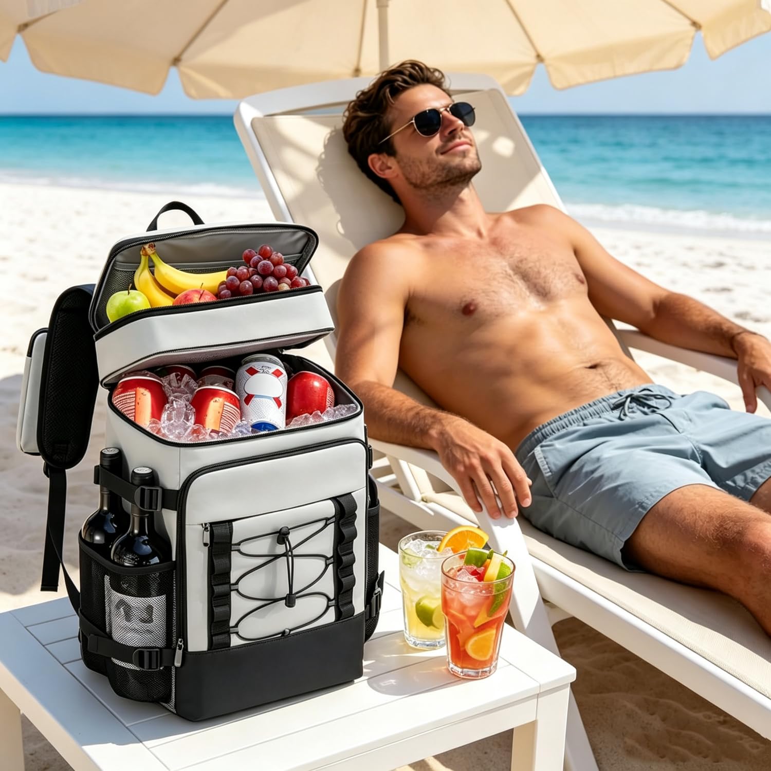 Isolierte KüHltasche 35L 33 Dosen, Isolierter KüHlrucksack – Tragbare, Auslaufsichere KüHltasche Mit Zwei FäChern FüR Strand, Reisen, Picknicks, Wandern, Grillen Und Camping