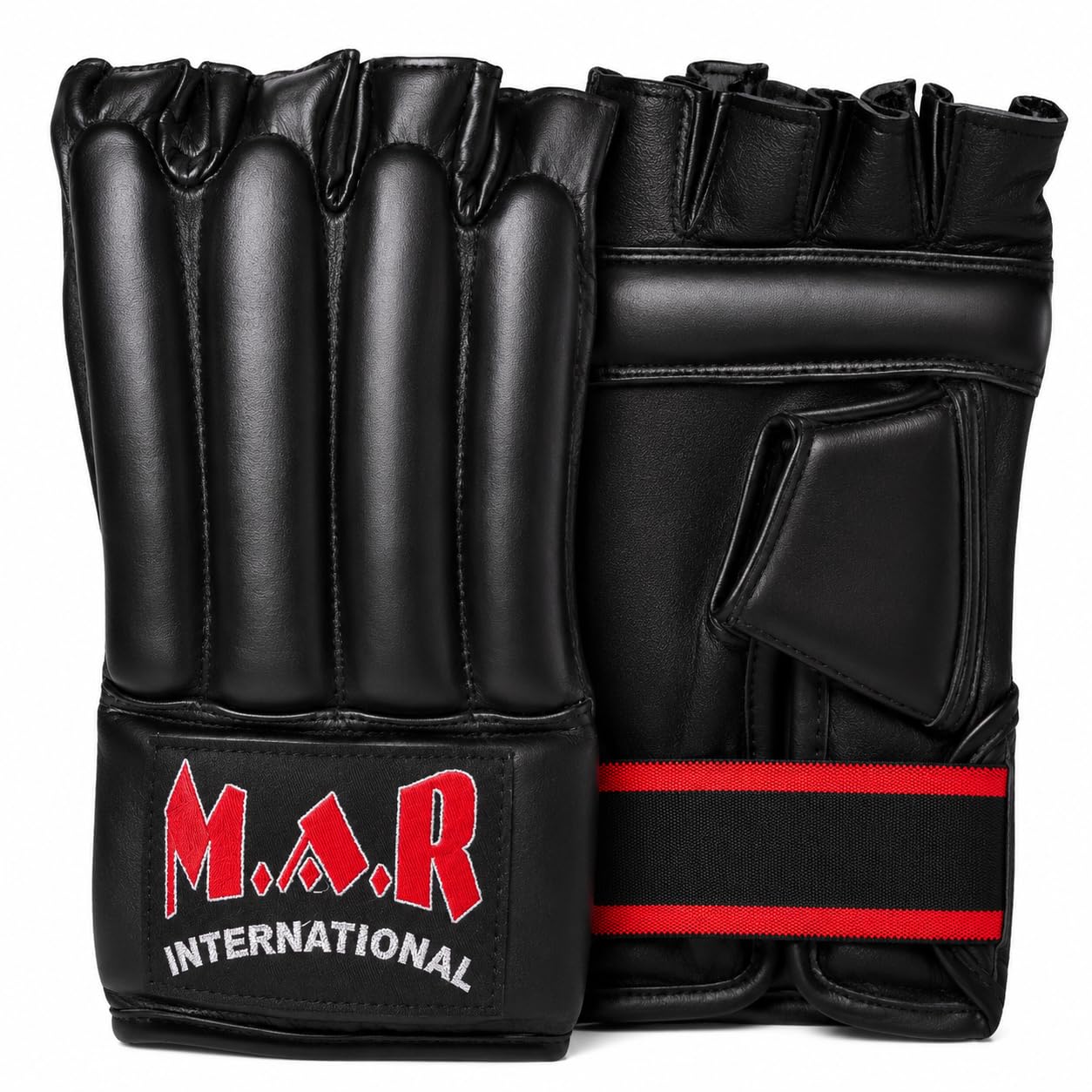 MAR | Black Boxing Bag Gloves, Genuine Leather Gloves for Professionals, Punch Bag Gloves for Kickboxing, Muay Thai, MMA, & Taekwondo - Mens/Womens Boxing Gloves - Adults/Kids (Medium)