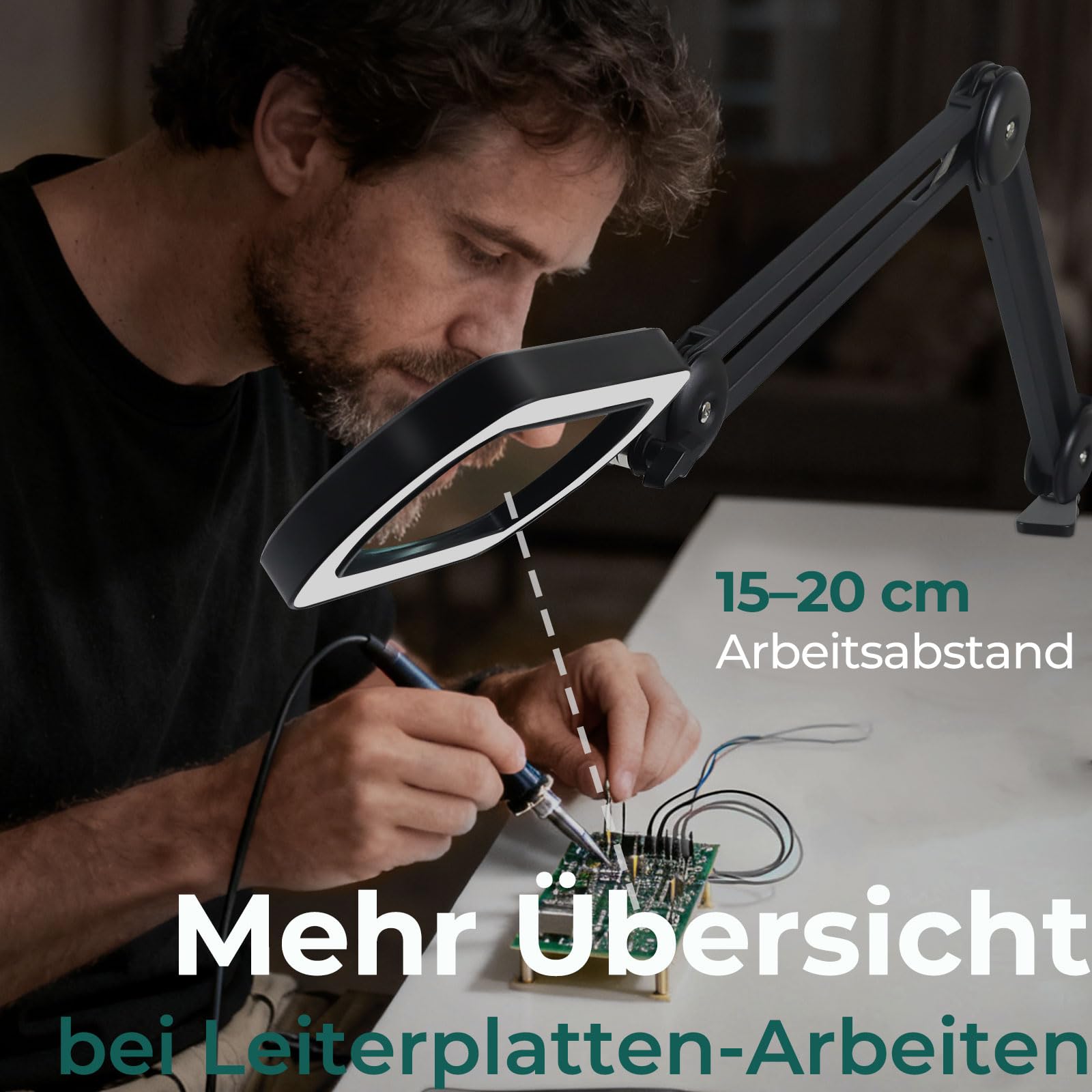 Rechteckige Lupe mit Licht und Ständer,Elegantem Federarm
