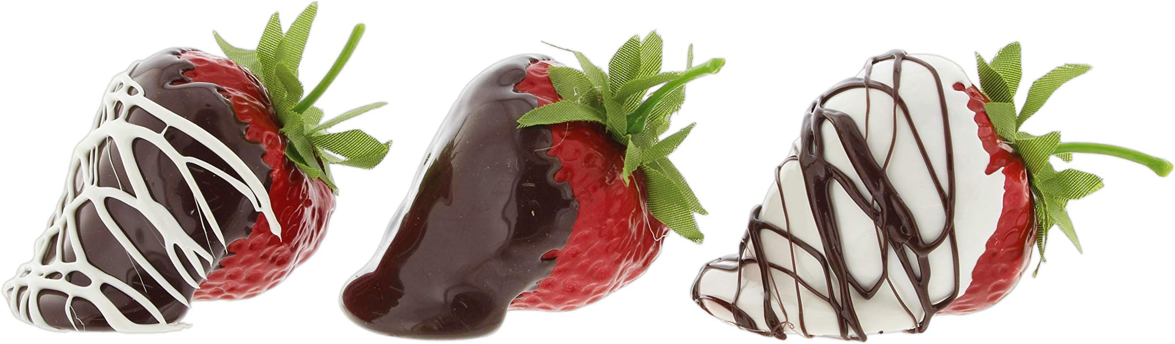 Just Dough It 2.5" Assorted Fake Chocolate Covered Strawberries Set of 3 Replica Props for Home Staging, Movie Props, Fake Foods
