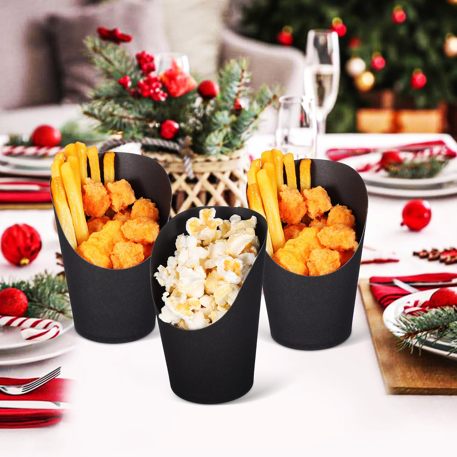 Wiederverwendbar Papier Snackbecher mit Abgeschrägtem Öffnungsdesign 100 Stück Schwarze 14oz als Vorspeisenbecher und Snackbehälter für Food Trucks und Zuhause