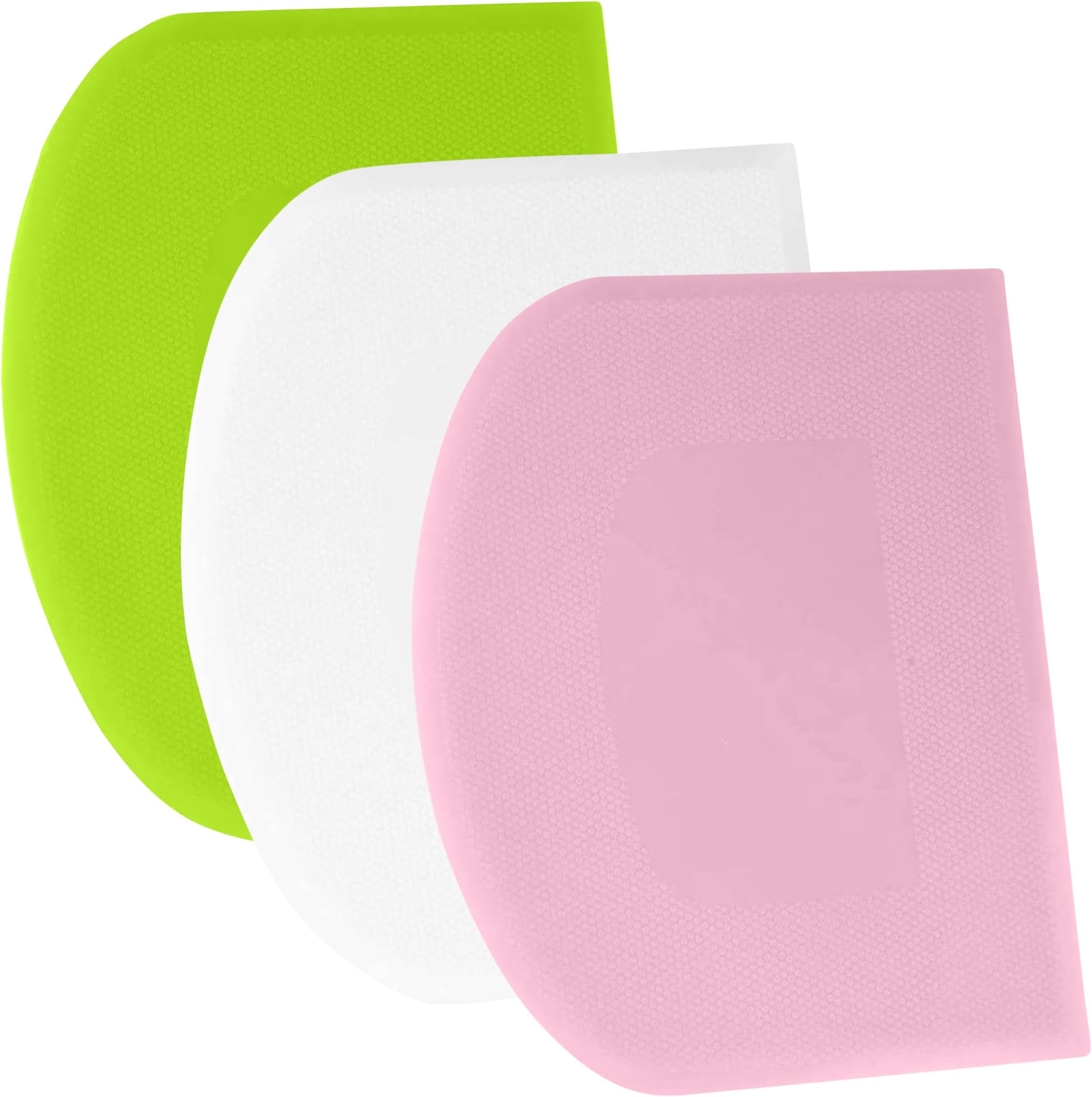 Dough Scraper Bench Scraper - 3P 4.7x3.7" Plastic Flexible Bowl Scraper, Sharp Edge & Angles Cake Scraper. Non-Slip Bakeware Decorating Tools Sculpting & Modeling Tools - Pink+White+Green