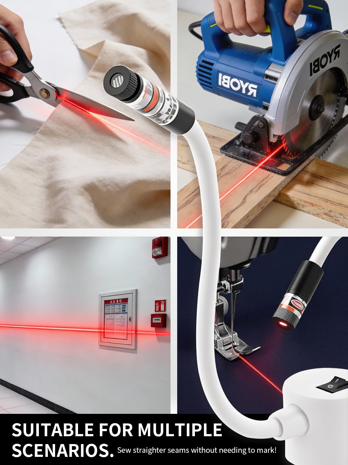 Magnetyczna lampka do pikowania do maszyny do szycia, laserowa piła ukośna, akcesoria do szwów, ścieg, prosta linia, czerwona, z dokładnym wyrównaniem, system znakowania prasy termicznej, lazer