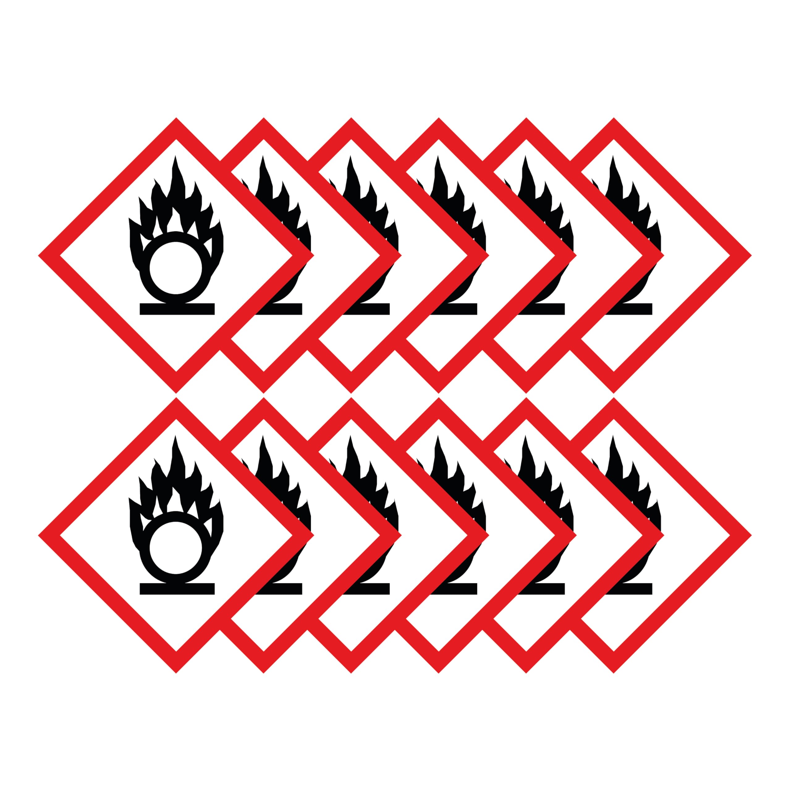 Oxidising Agent Warning Hazard Diamond Multi Pack 100mm x 100mm Strong Adhesive Vinyl Stickers for Safety (12)