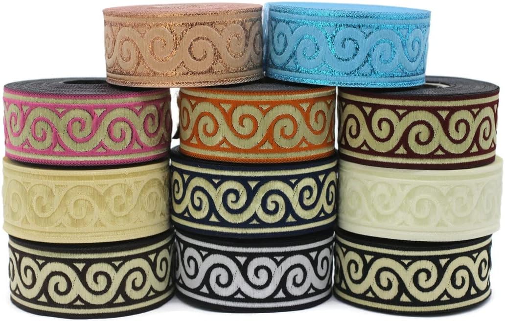 11 Yard Spool 1.37" Wide Brown and Gold Elegance Woven Border Jacquard Ribbon Embroidered Sewing Trim Banding Tape 35061