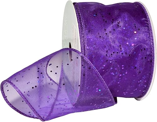 Morex - Cinta de gasa con purpurina, organza con alambre, 2-12 pulgadas por 10 yardas, color morado