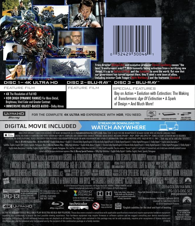 Back cover of Transformers: Age of Extinction 4K UHD Blu-ray
