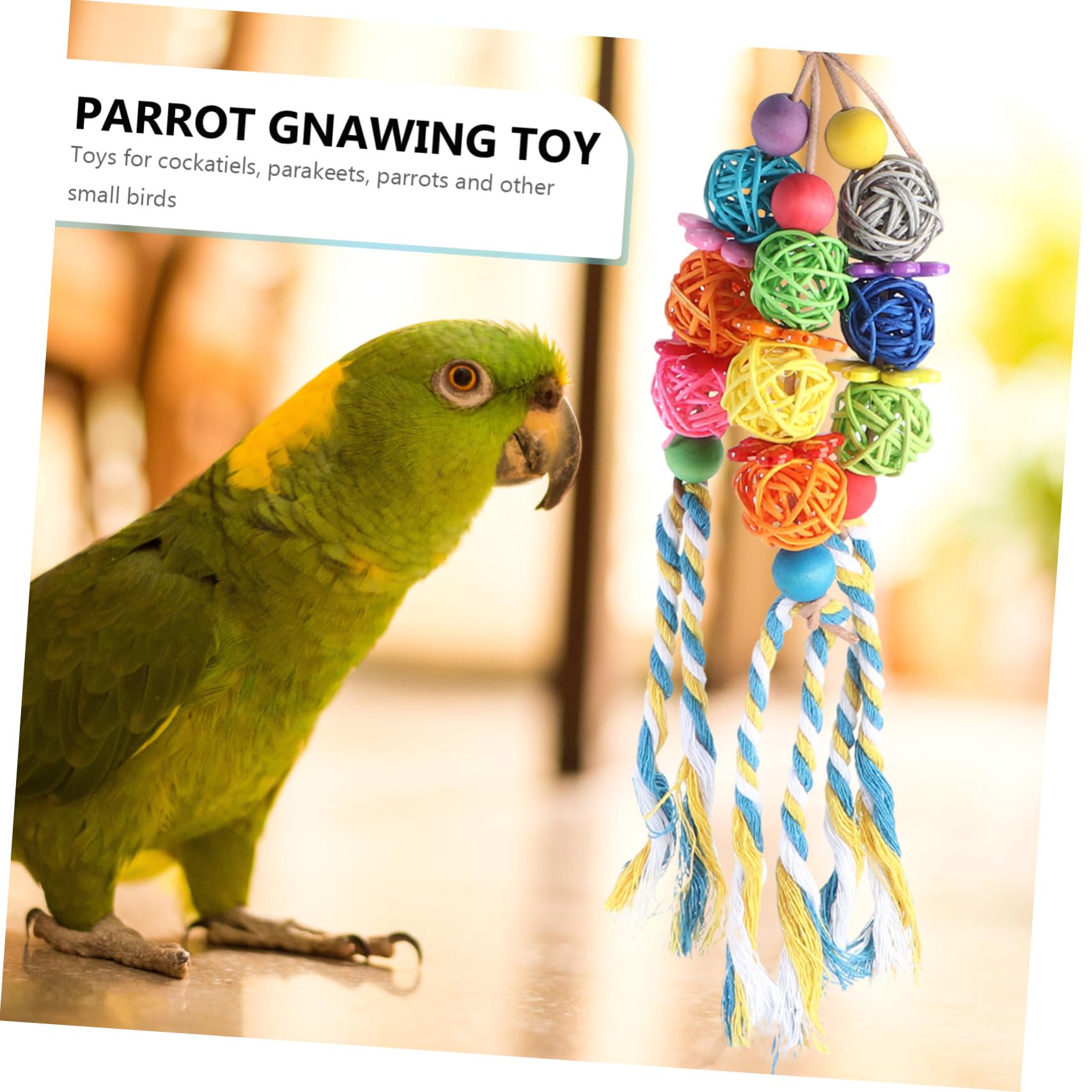 FRCOLOR Lot de 4 petits jouets pour oiseaux, calopsittes, jouets pour cage à oiseaux, jouets à suspendre, jouets à mâcher pour perroquet, balançoire, support en bois