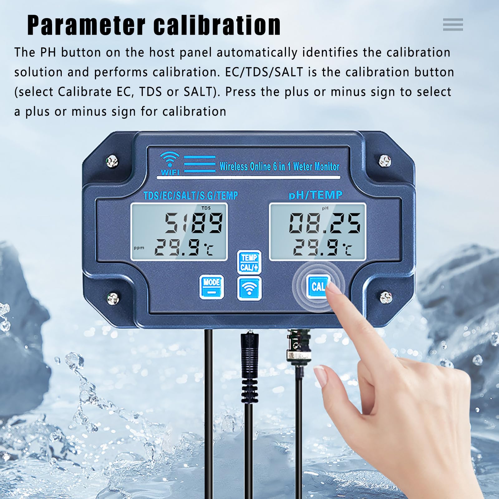 Monitor de calidad del agua, probador de calidad del agua multiparámetro, medidor de PH/EC/Salt/TDS (PPM)/temperatura/S.G con función de calibración automática, monitoreo en tiempo real y