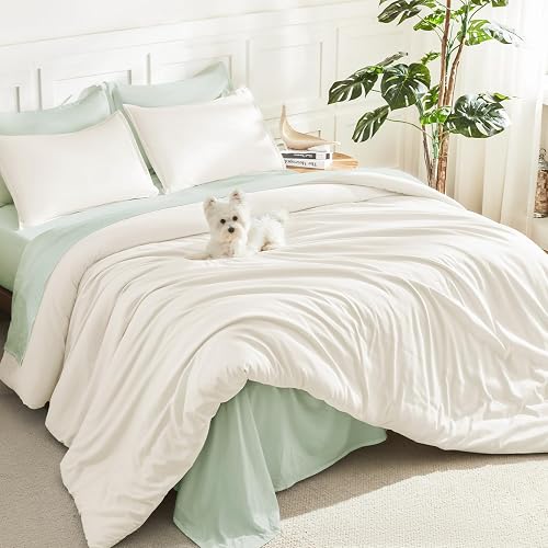 Litanika Ivory Comforter Set California King Size, 3 Pieces Cal King Lightweight Solid Bedding Comforter Set, All Season Fluffy Bed Set (104x96In Comforter & 2 Pillowcases)
