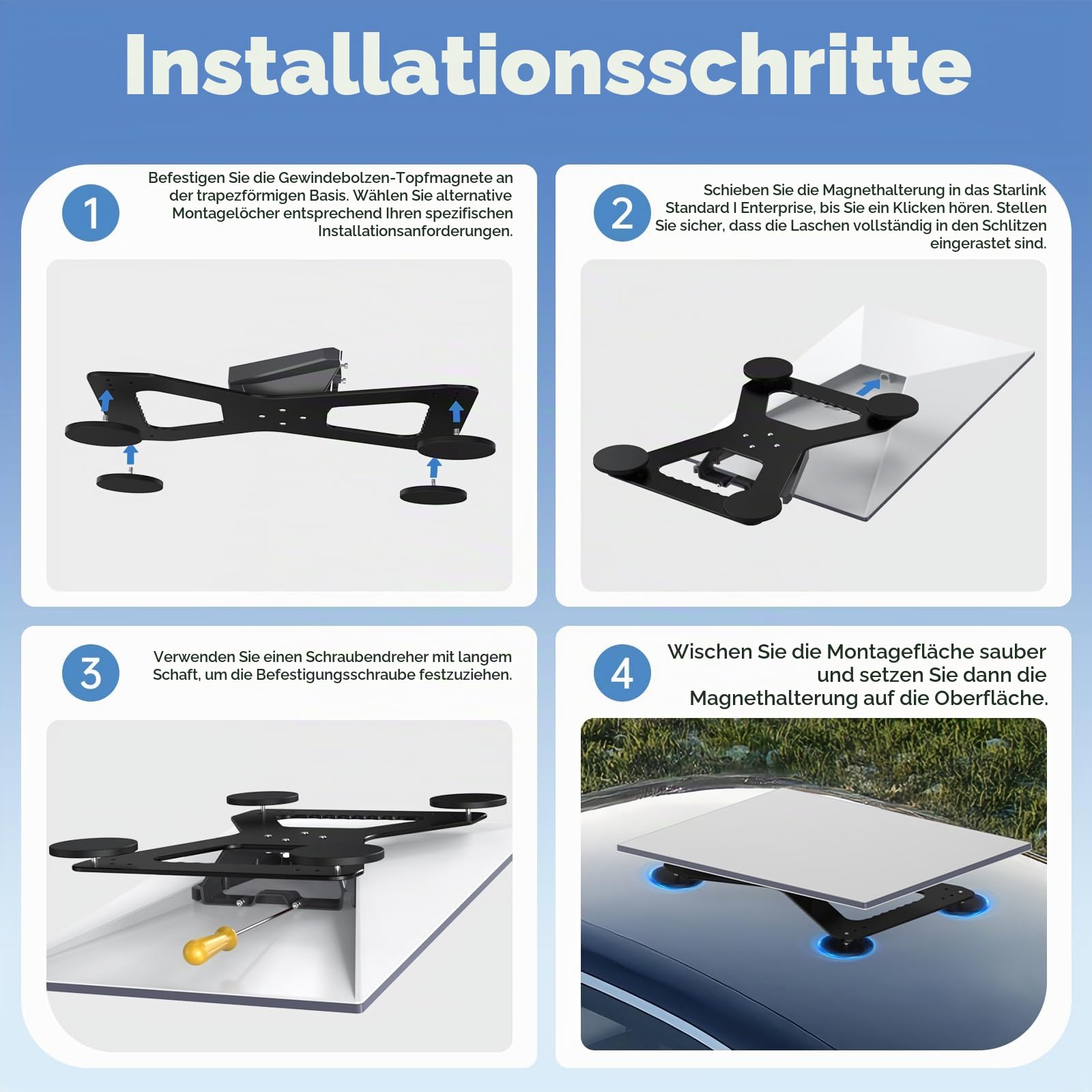 Starlink Magnethalterung für Starlink Standard 4/4X/V4 & Gen 3 | Rostfreie Starlink Masthalterung aus Edelstahl mit 12cm Wandabstand für V4 & Mini, Ideal für Wohnmobile, Dächer, Holz & Wände
