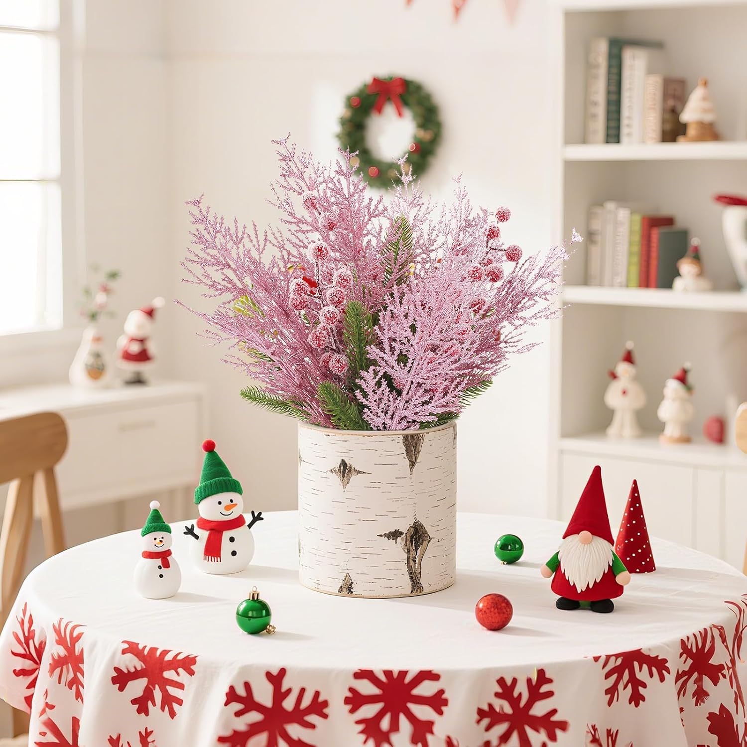 Sherika 24 Pcs Christmas Glitter Stems Artificial Pink Ornament Tree Picks for Christmas Tree Decor, DIY Crafts,Christmas Holiday Decorations, Wreath, Garland, Vase, Wedding and Home Decoration