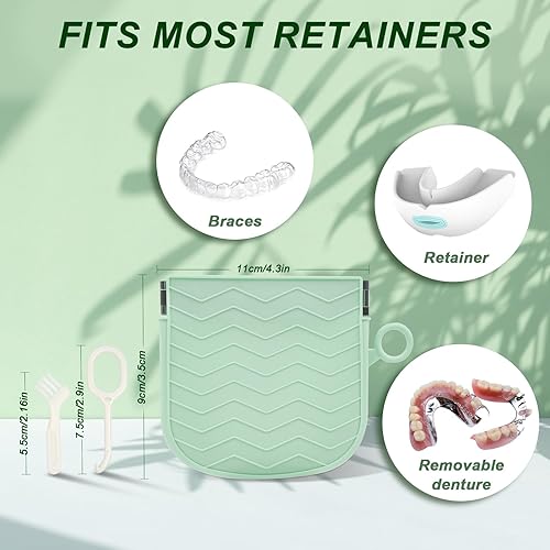 Miniatura 2 de Estuche de retención de silicona con anillo para colgar, lindo soporte de retención dental delgado con orificios de ventilación, cepillo limpiador