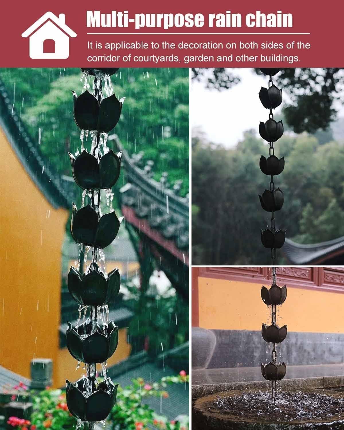 Rain Chains Adjustable Rain Chain, Rain Gutter Chains, Rain Water Chain for Replace Downspouts, Outdoor Yard Rainwater Diverter(2.6m/8.5ft)