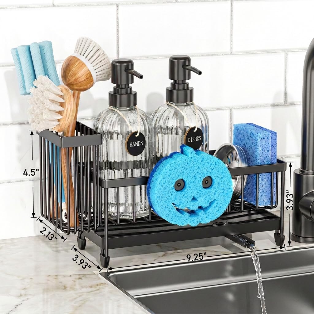 MASADI Kitchen Soap Dispenser Set with Smiley Face Sponge Holder