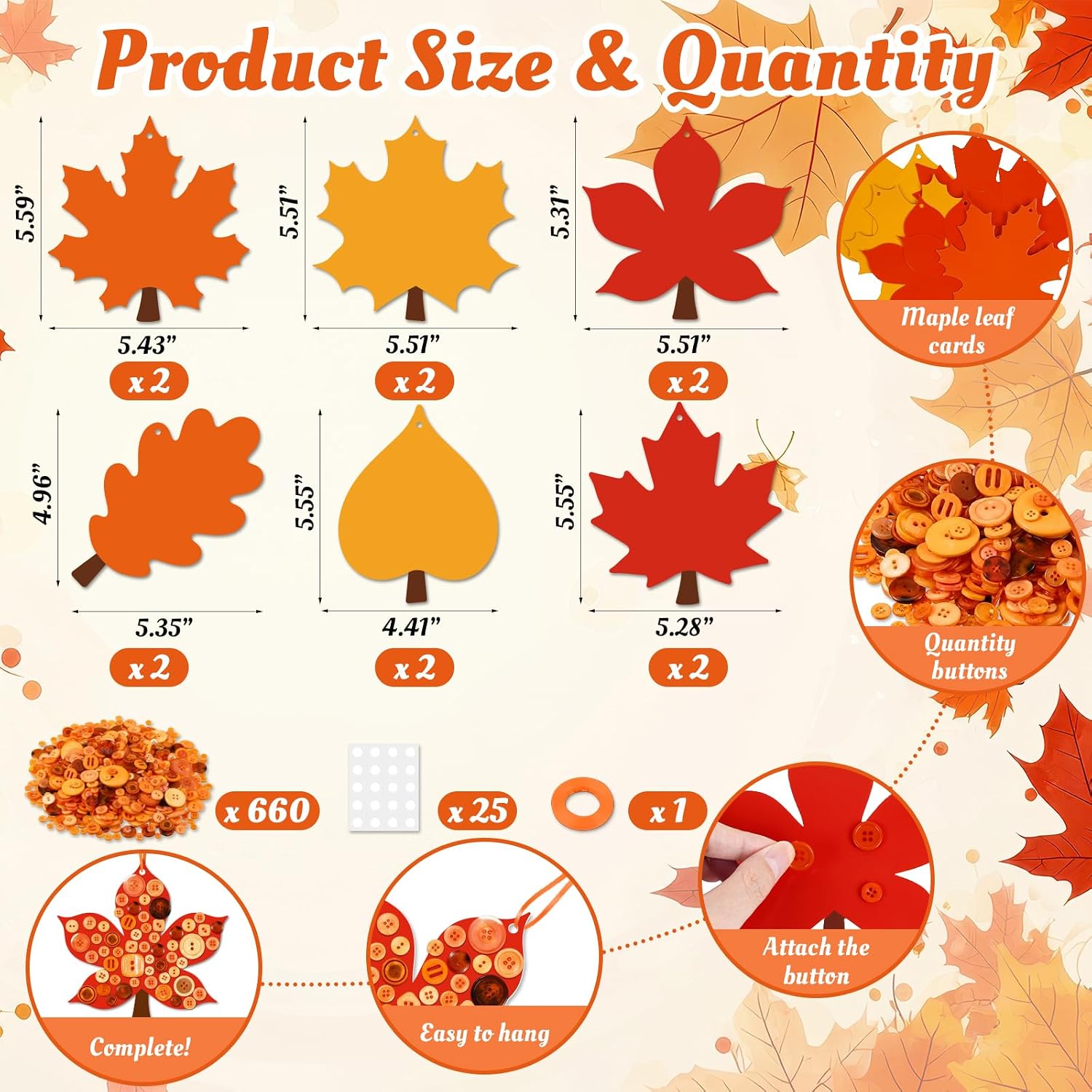 12Set Fall Maple Leaf Craft Kit DIY Autumn Button Hanging Ornament image 4