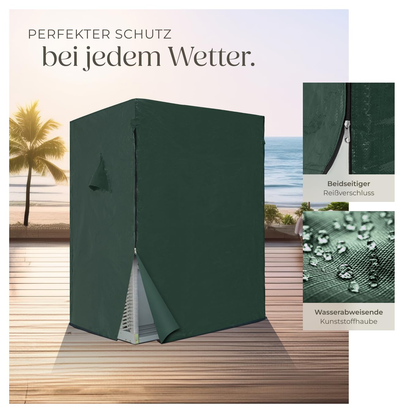 tectake® Strandkorb, Strandkorb Ostsee 2-Sitzer, verstellbare Rückenlehne, Volllieger mit Fußbänkchen und Seitentische, inkl. Schutzhülle & Kissen, Ideal für Balkon, Garten und Terrasse - grau/weiß