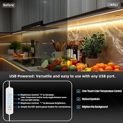 Miniatura 2 de Tira de luces LED USB de 5 V, tira de luces LED flexibles de 3.28 pies con autoadhesiva, tiras de luz regulables 2800K-6500K para impresora 3D,