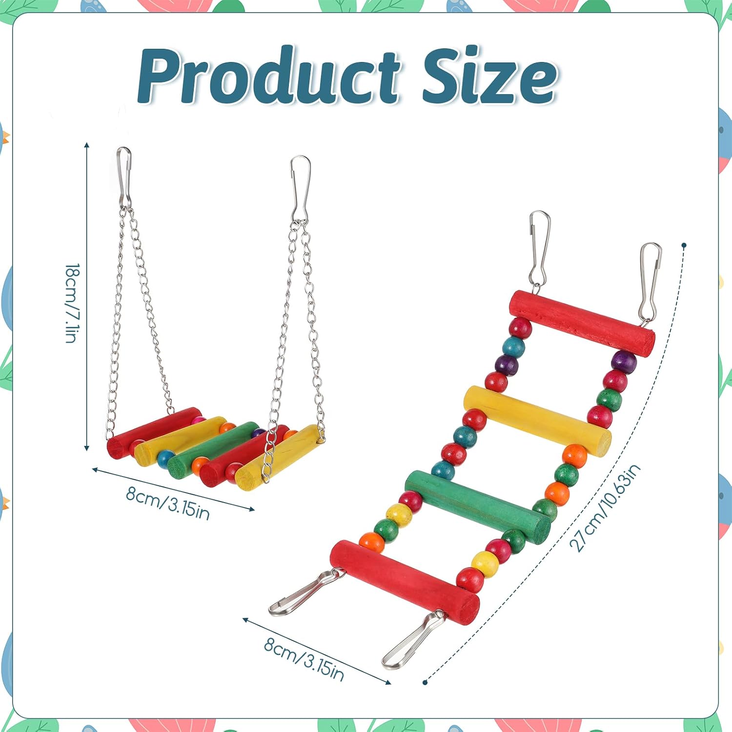 2 PCS Wooden Bird Ladder Bridge Swing Toy, Colorful Pet Toys Accessories image 2