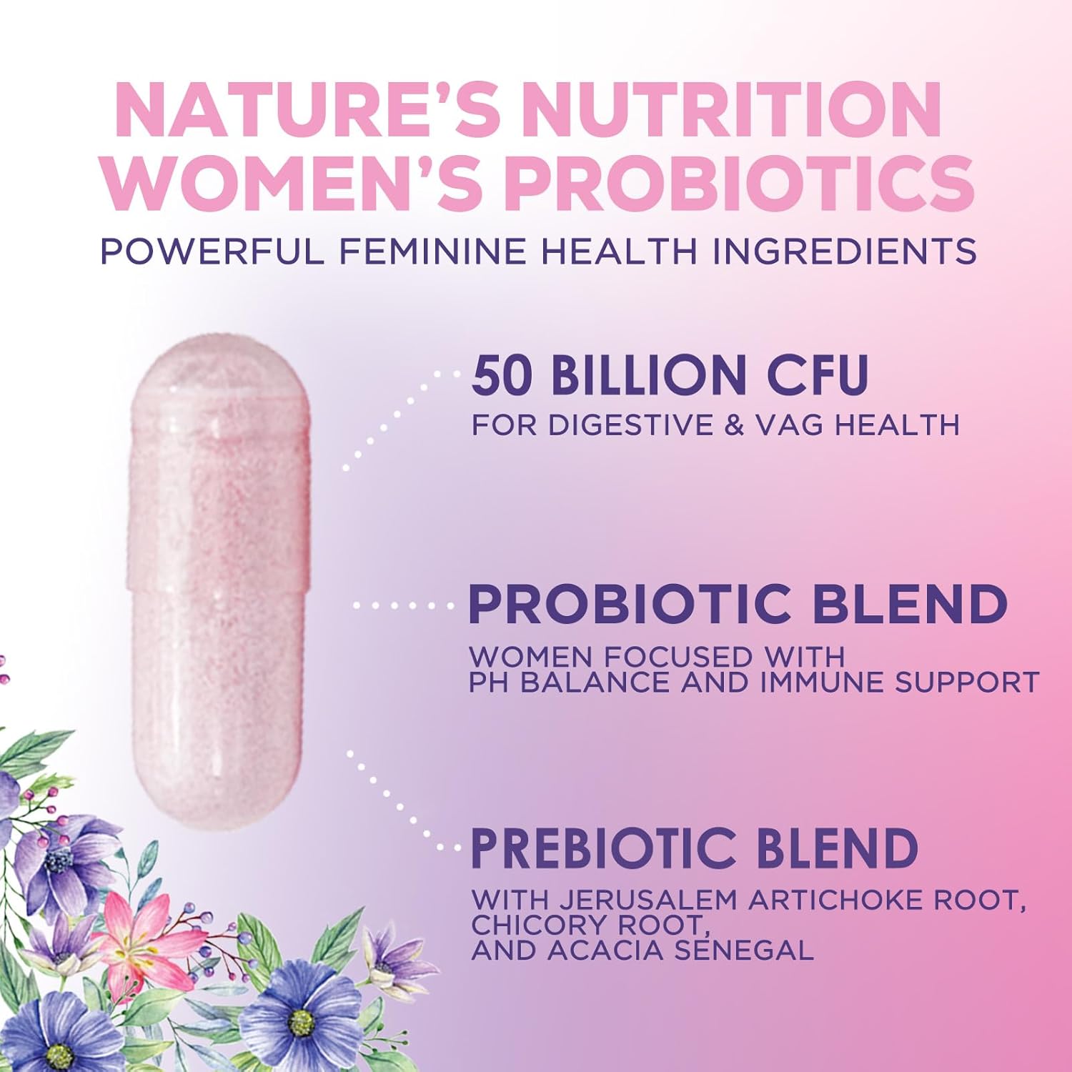 Probiotics for Women's Digestive Health - 50 Billion CFU - 5 Feminine Health Vag Strains, Prebiotic for Vaginal PH Balance, Urinary UT Health, Womens Probiotic, Shelf Stable, Bottled in USA, Capsules - Image 3