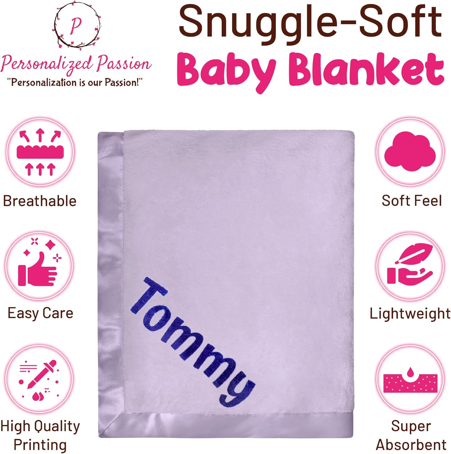 Personalized Baby Blanket with Name & Birth Date Receiving Blankets for Boys & Girls - 36"x36" Soft and Breathable Swaddle Blanket - Baby Shower or Newborn Gifts - Sage Green