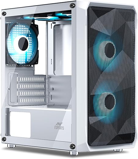 Ant Esports 100 Air Mini M-ATX Computer Case/Gaming Cabinet – White | Support M-ATX, ITX, | Pre-Installed 2 Rainbow Fans at Front
