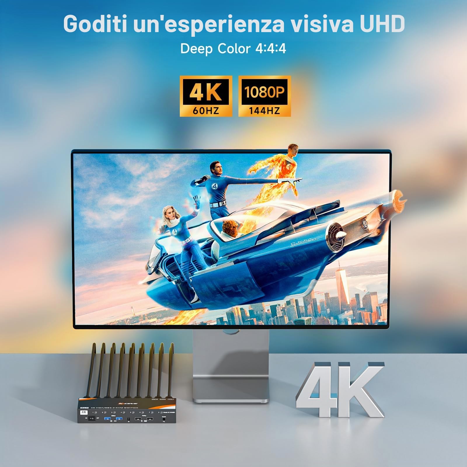 Switch KVM HDMI 8 Computer e 1 Monitor, Commutatore KVM USB 3.0 con supporto 4K@60Hz per 8 PC con tastiera e mouse comuni, compatibile con Windows/Linux/Mac ecc