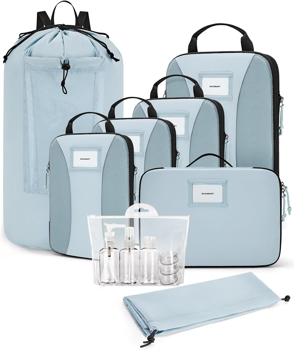 Cubos de embalaje de compresión, cubos de embalaje de 6 PIEZAS para maletas, organizador de bolsas de viaje para equipaje, cubo de embalaje ligero para artículos esenciales de viaje