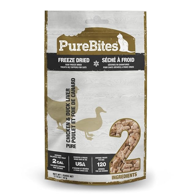 PureBites Cat Chicken and Duck Liver Freeze Dried Natural Nutritious Treats 1.12 oz