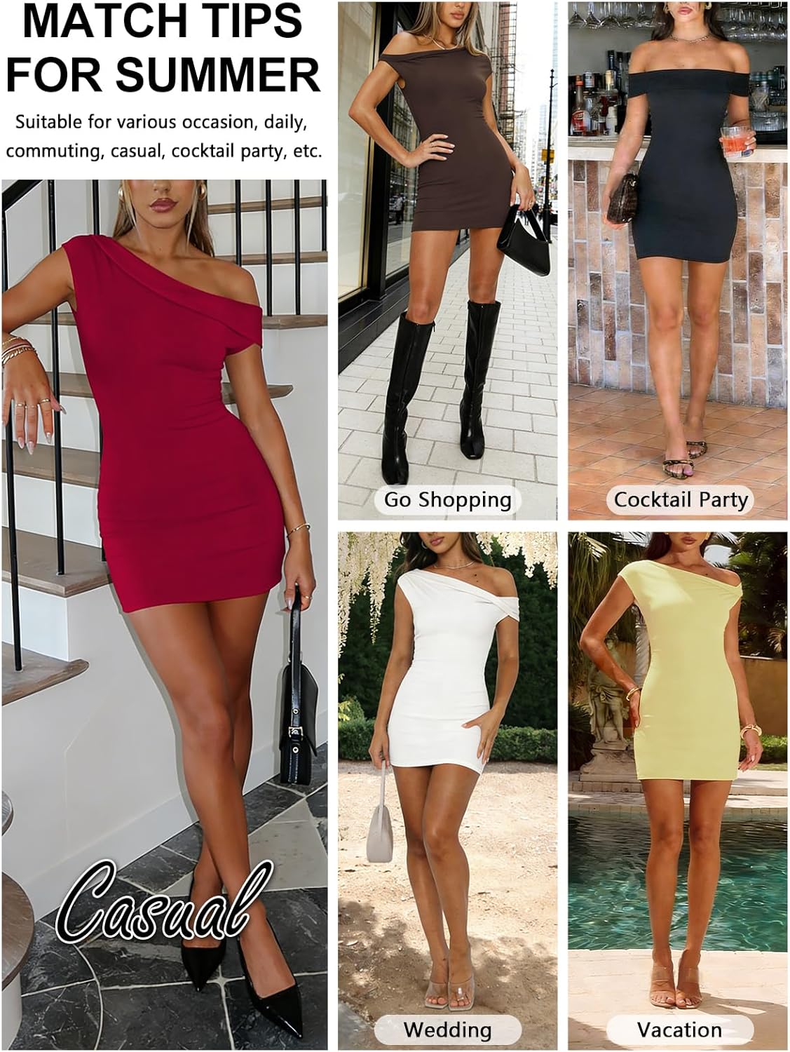 MIYIEONZ Womens Off The Shoulder Dress Summer Double Lined Bodycon Mini Dresses for Women Going Out Vacation Outfits