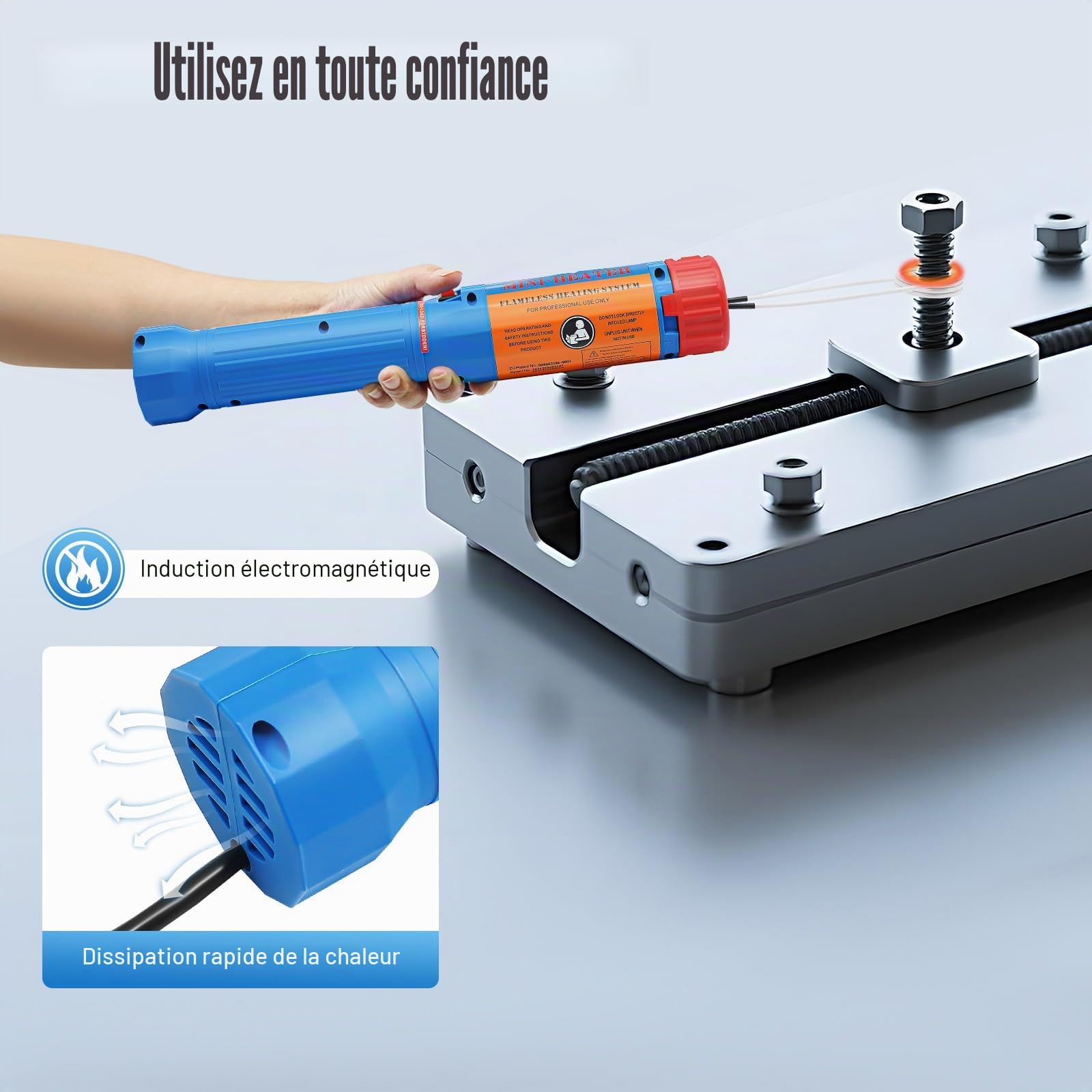 Chauffage à induction pour voiture 1,1 kW avec 8 bobines chauffantes - Appareil de chauffage magnétique à induction - Kit pour enlever les boulons et les écrous - Température de chauffage