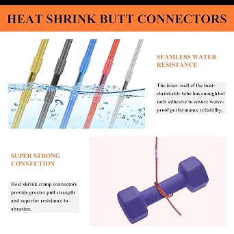 200PCS Heat Shrink Butt Connectors Red 22-18 AWG, Insulated Waterproof Electrical Wire Connectors Marine Grade Tinned Red Copper Crimp Splice Terminals for Marine,Truck,Stereo