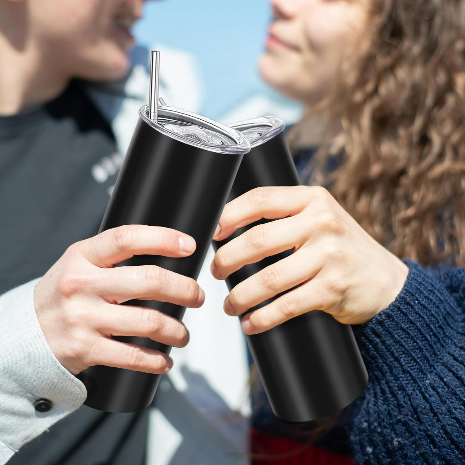 YOUKE OLA 12 Pack Stainless Steel Skinny Tumblers Bulk Straight Double Wall Insulated Tumbler with Lid and Straw for, DIY, Black, 20oz - Image 6