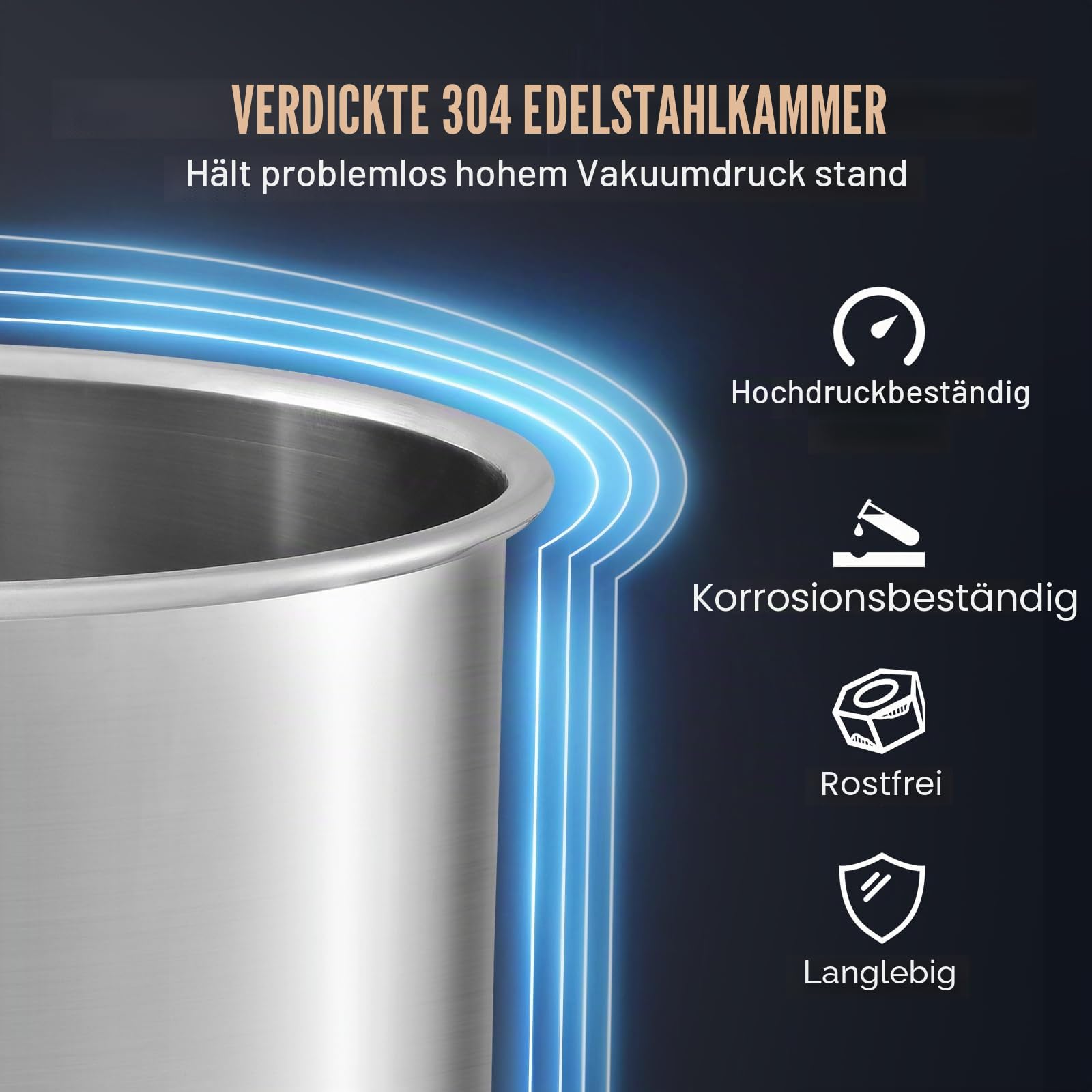 VEVOR 19 L Vakuumkammer Edelstahl Vakuum Entgasungskammer (Durchmesser 28 cm, Höhe 30 cm) Unterdruckpumpe Vakuumkammer Ideal zum Stabilisieren von Holz und Entgasen von Silikon, Harz, Polyurethan