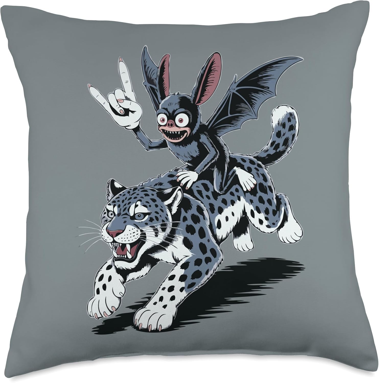 Snow Leopard Mothman Halloween Throw Pillow