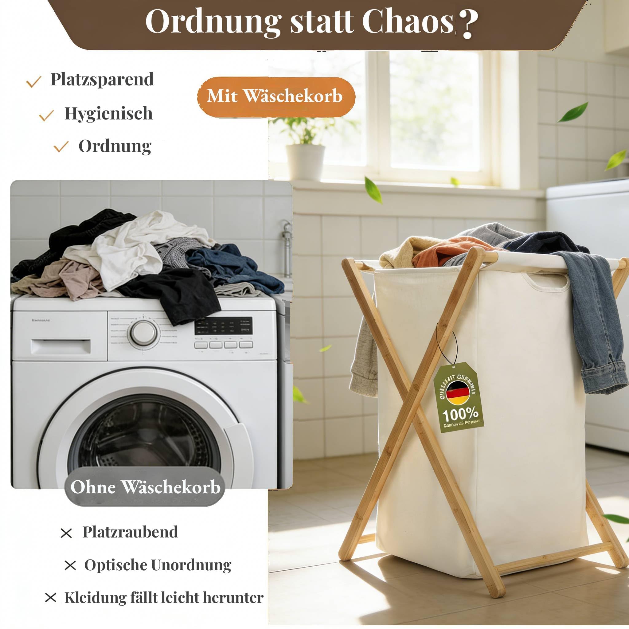 Zedelmaier Bambus-Wäschekorb 66L Laundry Baskets mit Herausnehmbarem Innenbeutel Wäschekorb aus Bambus Faltbare Wäschekörbe Praktischer Wäschesammler für Schlafzimmer & Waschküche