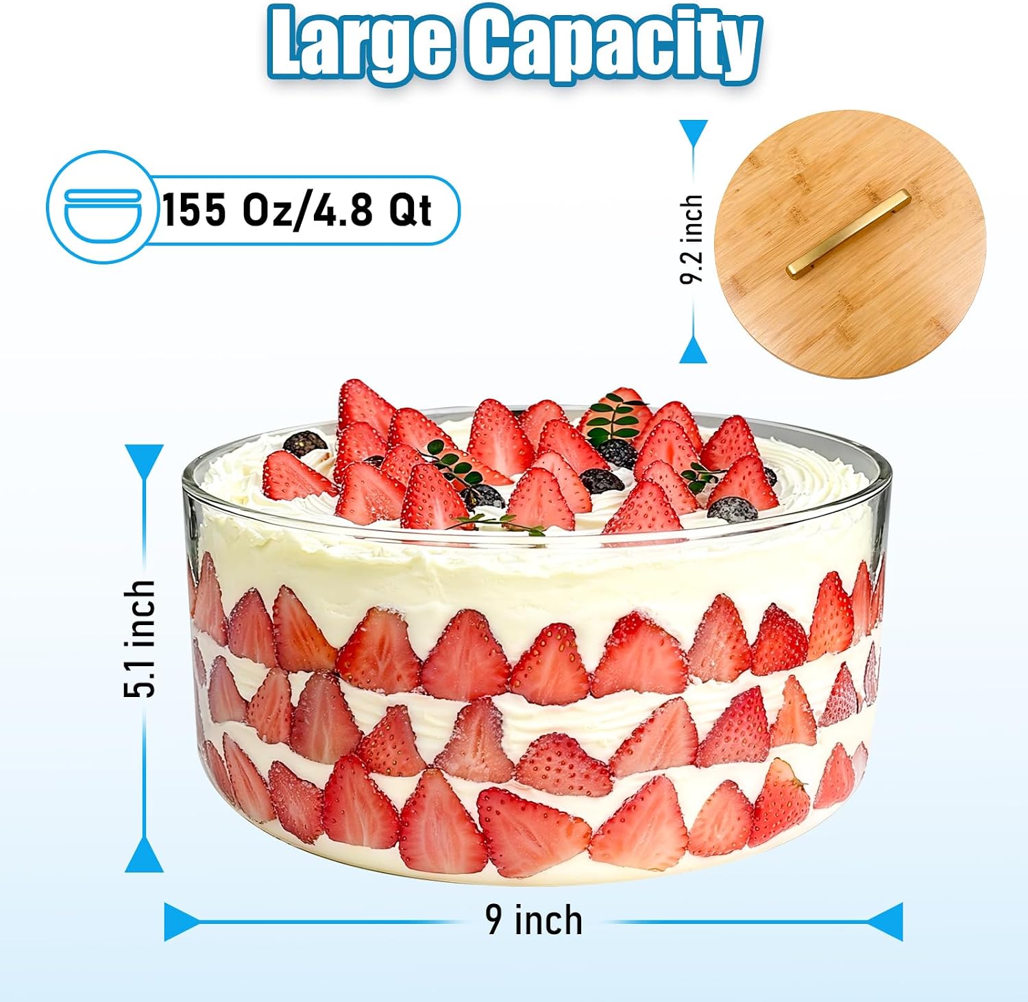 Acelane 9 Inch Glass Trifle Bowl with Sealed Lid, Large Salad Bowl, Modern Versatile Mixing and Serving Bowl for Salad, Dessert, Laying Ice Cream, Cake and Party, Home, Microwave & Dishwasher Safe image 3