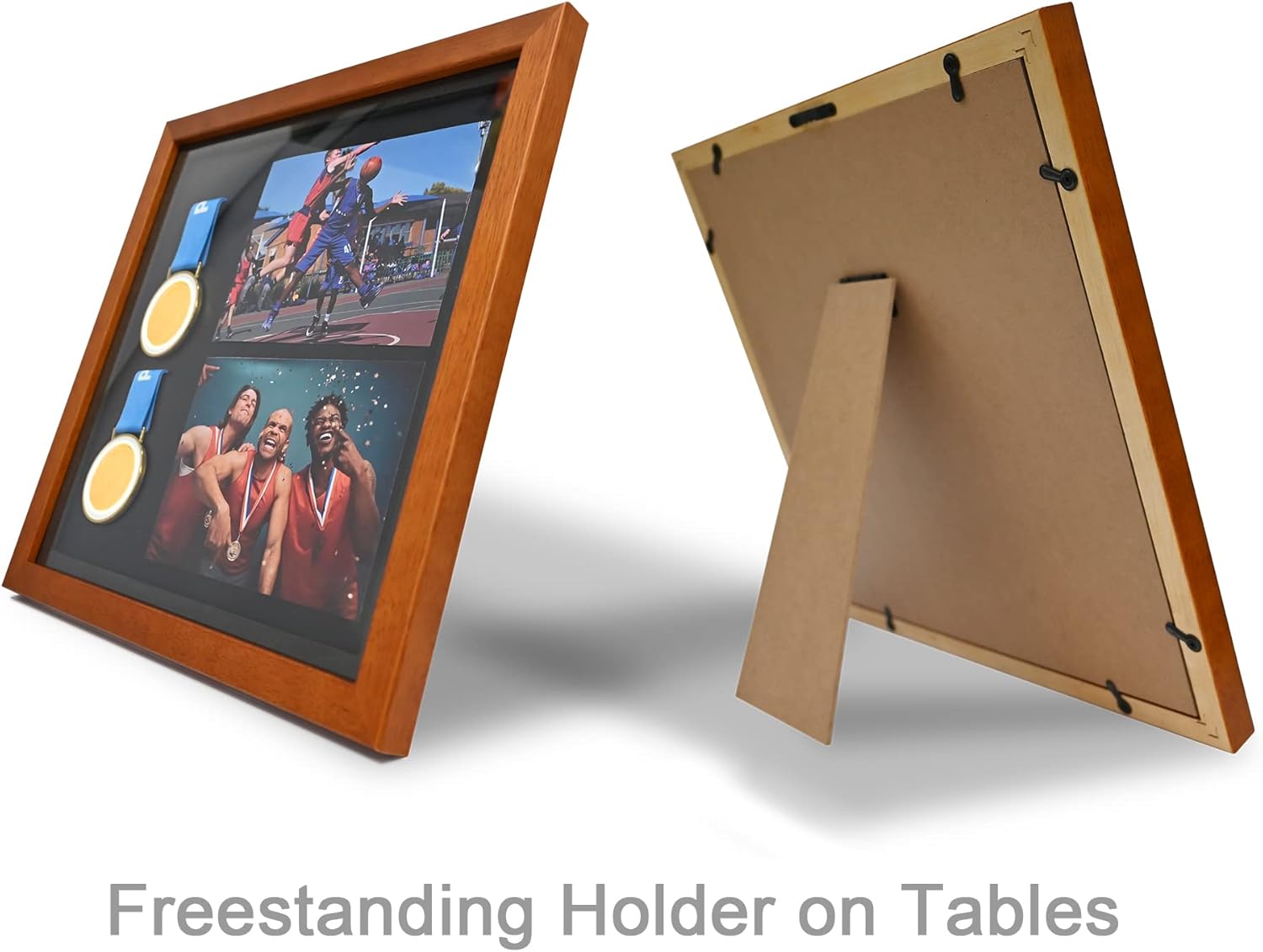 6 Medals Shadow Box Display Case, Solid Wood Sport Medal Display Frame, Medal Photo Frame, Perfect for Marathon, Runner, Awards, War Military, Race Winners Gifts (Coffee Color 13X13 inch
